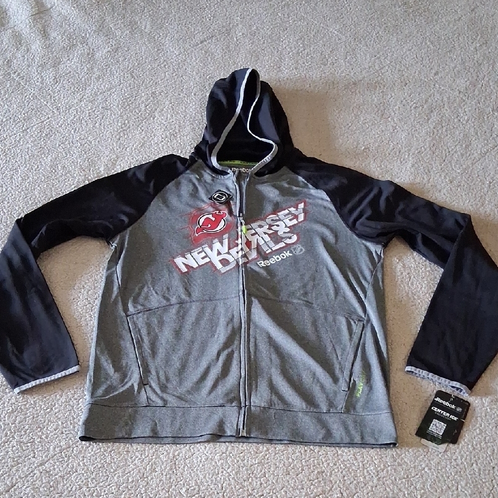 New Reebok Gray and Black New Jersey Devils Hoodie